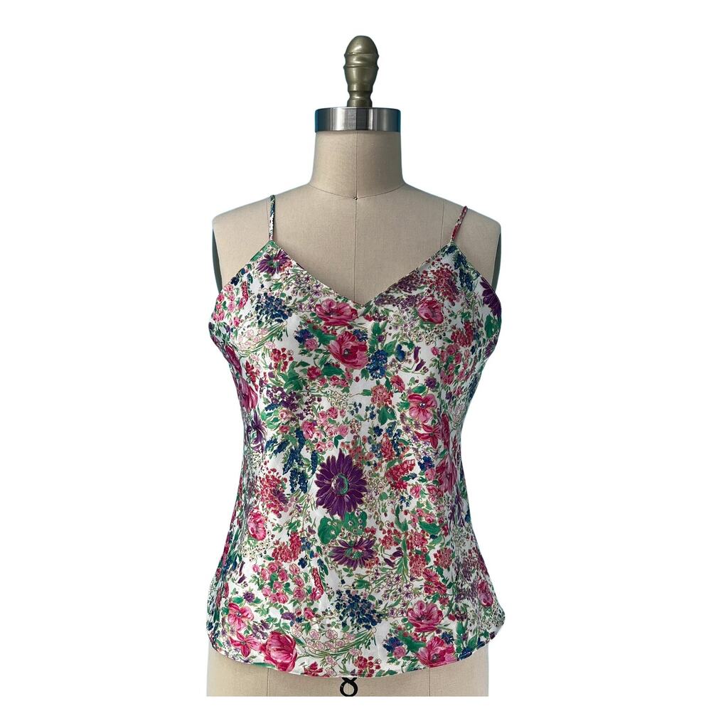 Vintage 90s/Y2K Women's Floral Silky Satin Camisole Top size Large